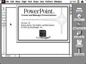 Screen shot of Powerpoint in 1987 - before it was bought by Microsoft.